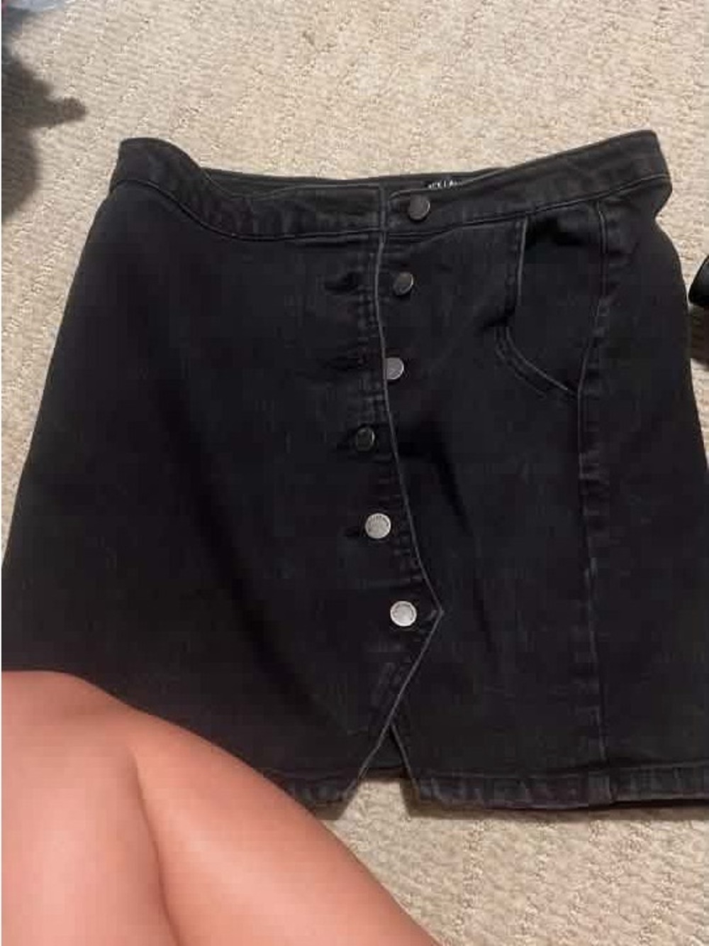 Revelry Black Button-Front Denim Mini Skirt